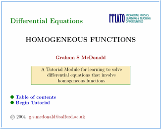Ordinary differential equations - homogeneous functions